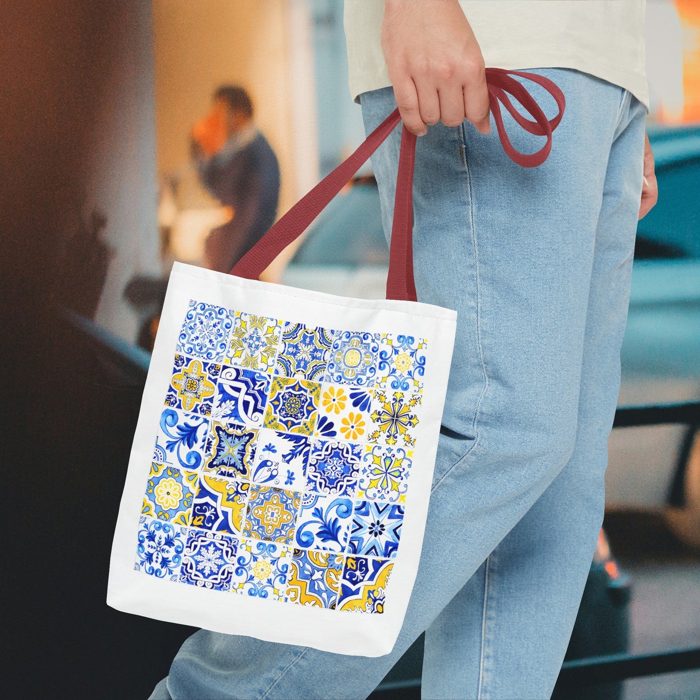 Elegant Tote Bag with Portuguese Tiles Design - Retro, Minimalist & Contemporary Style