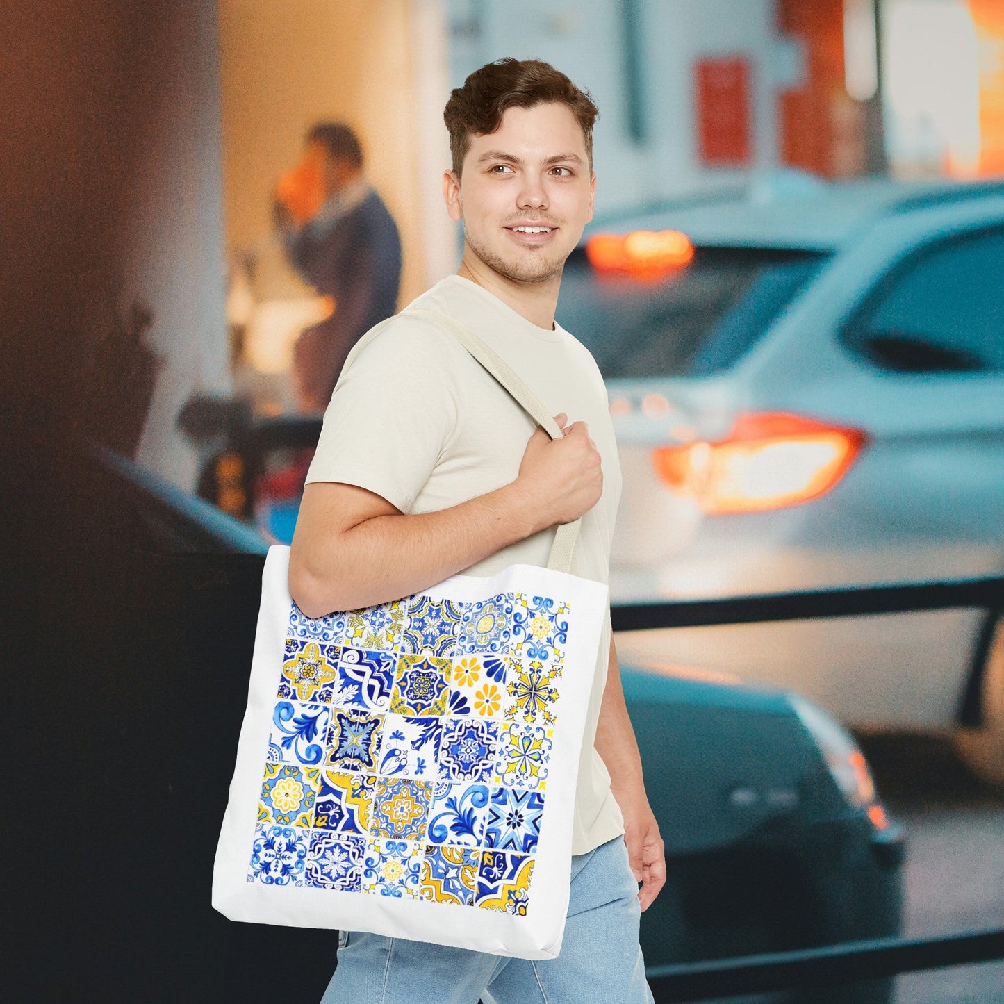 Elegant Tote Bag with Portuguese Tiles Design - Retro, Minimalist & Contemporary Style