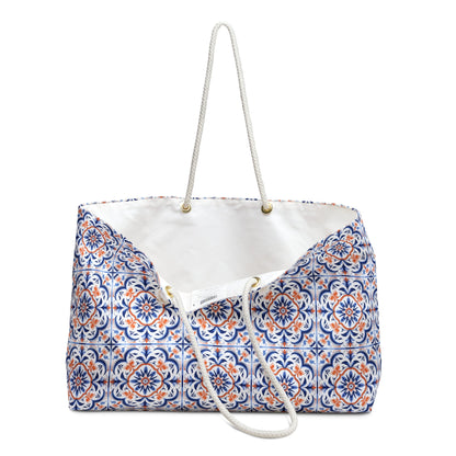 Classic Weekender Bag with Portuguese Tiles Design - Fusion of Retro and Contemporary Elegance