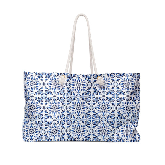 Summer-ready Weekender Bag with Portuguese Tiles Design - Retro, Heritage & Contemporary Blend