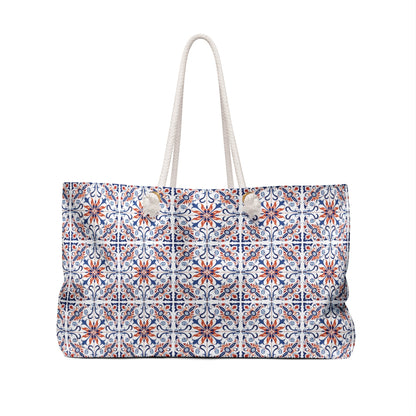 Vibrant Summer Weekender Bag with Portuguese Tiles Design - Retro, Heritage & Contemporary Fusion