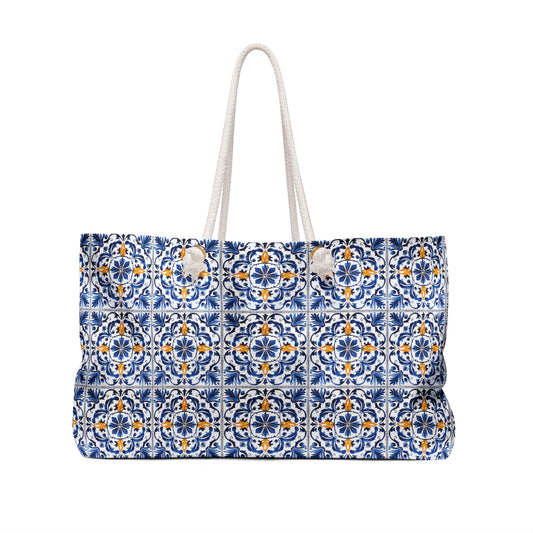 Stylish Weekender Bag with Portuguese Tiles Design - Retro, Heritage & Contemporary Fusion