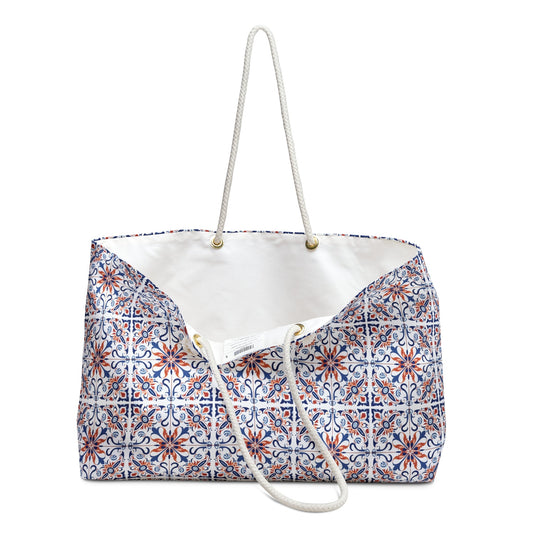 Vibrant Summer Weekender Bag with Portuguese Tiles Design - Retro, Heritage & Contemporary Fusion