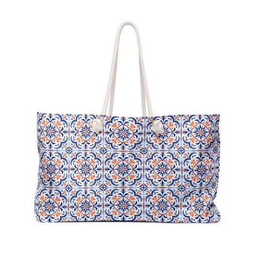 Classic Weekender Bag with Portuguese Tiles Design - Fusion of Retro and Contemporary Elegance