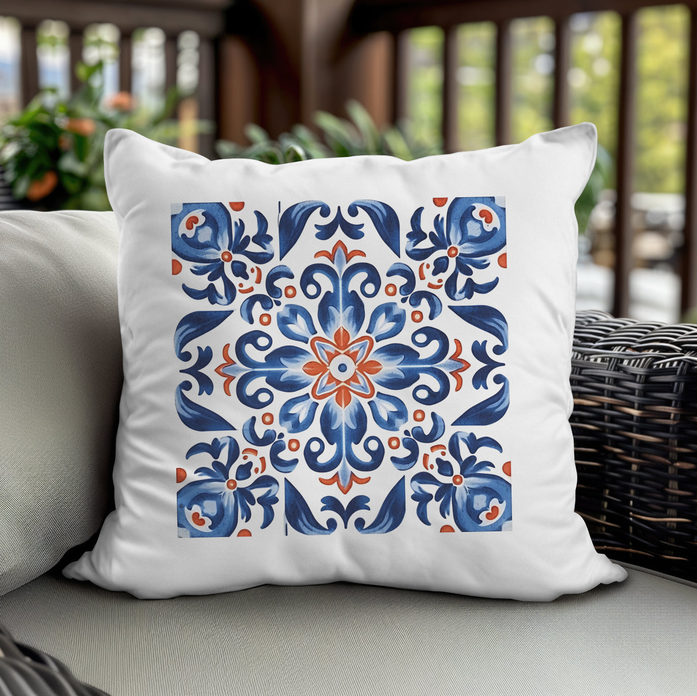 Elegant Tile Design Pillow - Portuguese Artistry for Your Home