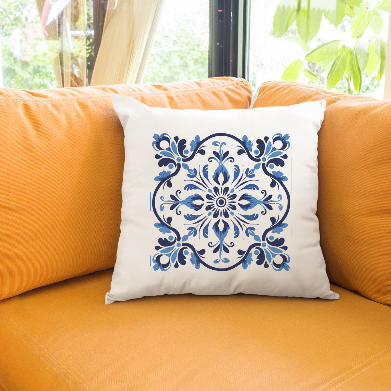 Traditional Portuguese Tile Inspired Pillow - Infuse Your Home with Cultural Elegance