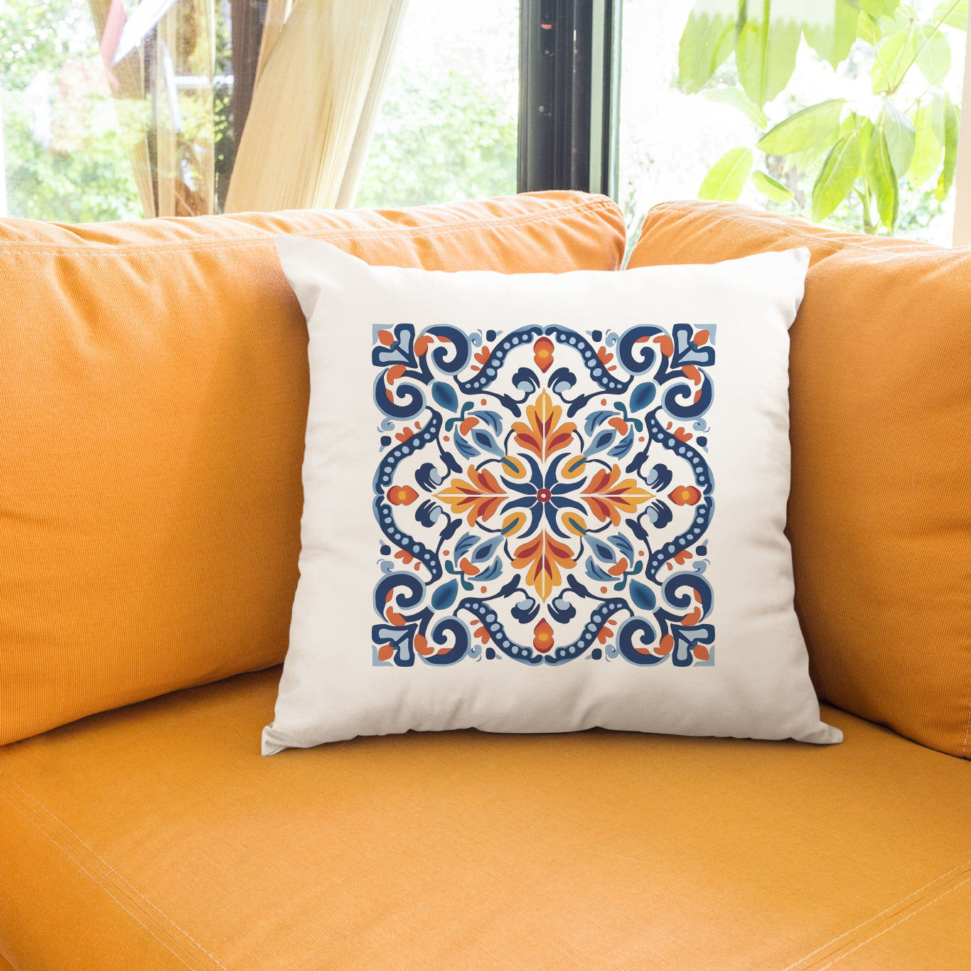 Elegant Tile Design Pillow - Portuguese Artistry for Your Home