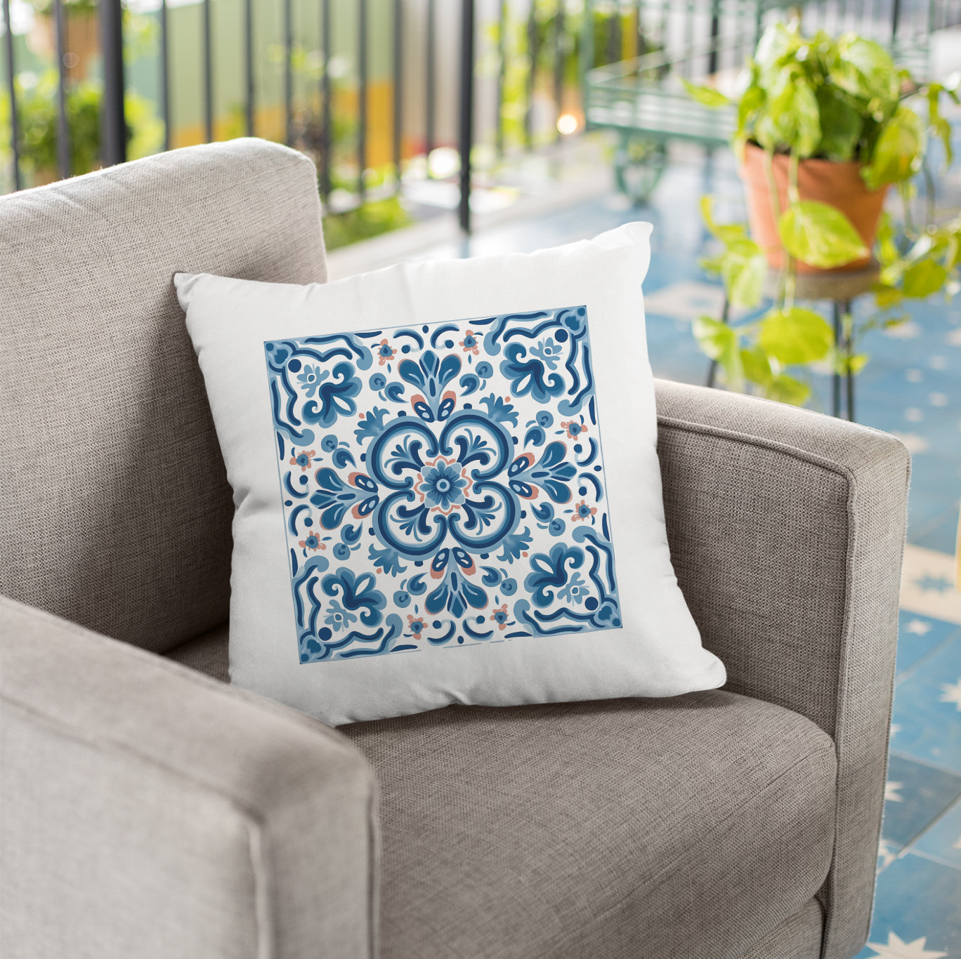 Elegant Tile Pattern Pillow - Portuguese Heritage for Your Home