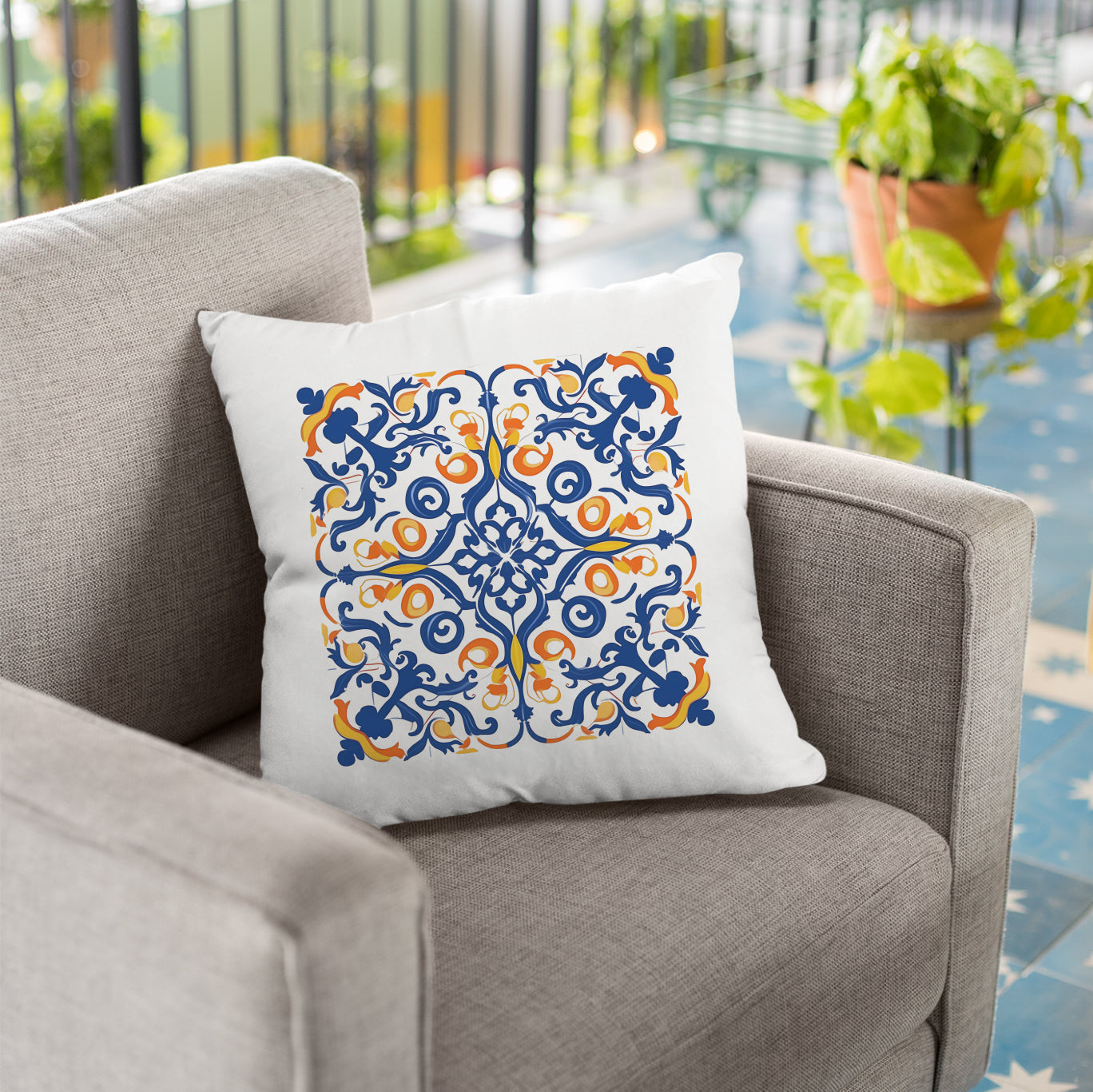 Authentic Tile Pattern Pillow - Bring Portugal's Charm to Your Home