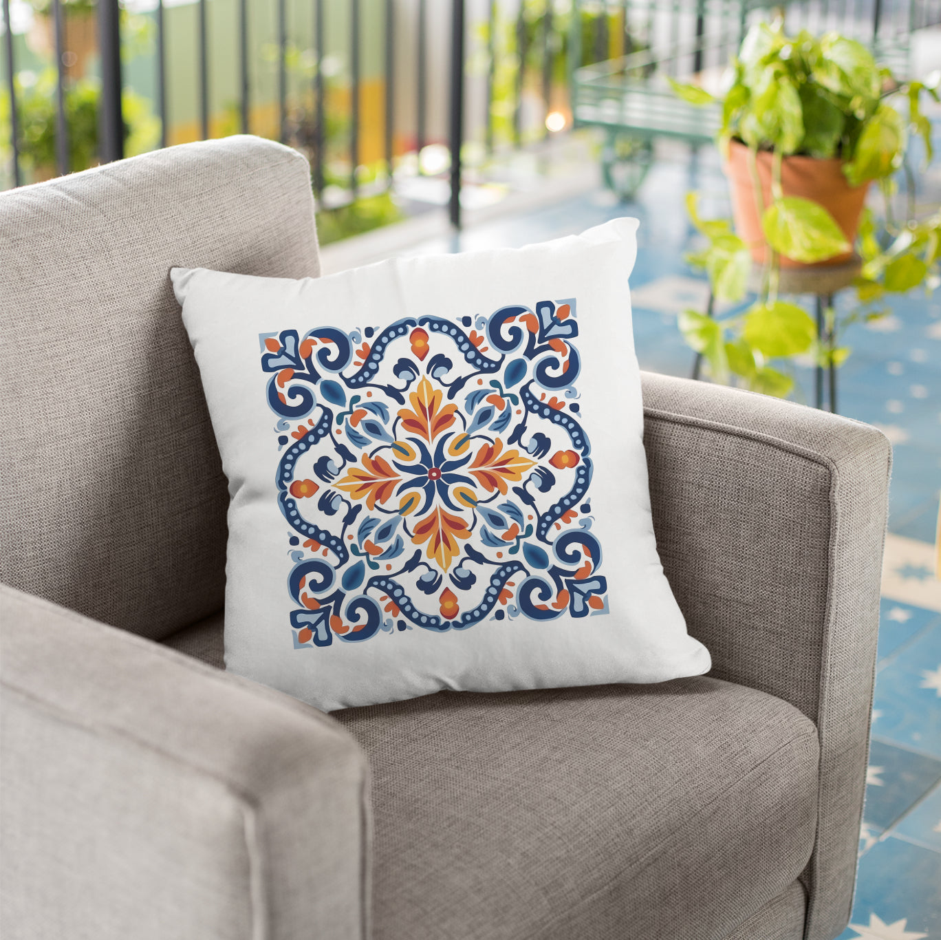 Elegant Tile Design Pillow - Portuguese Artistry for Your Home