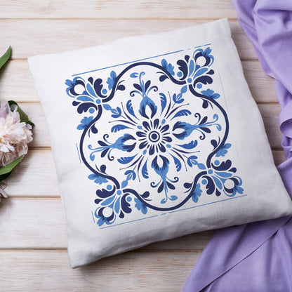 Traditional Portuguese Tile Inspired Pillow - Infuse Your Home with Cultural Elegance