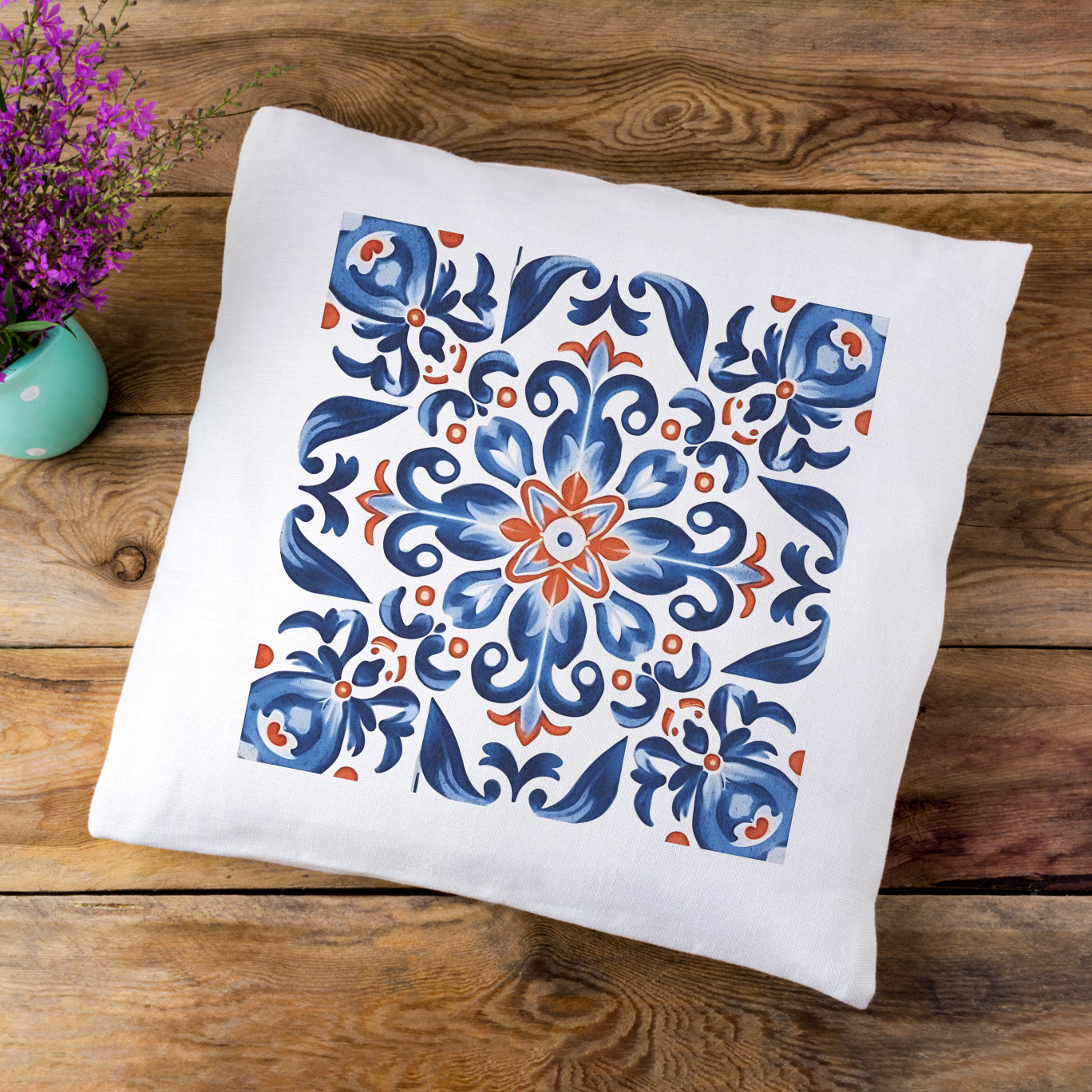 Elegant Tile Design Pillow - Portuguese Artistry for Your Home