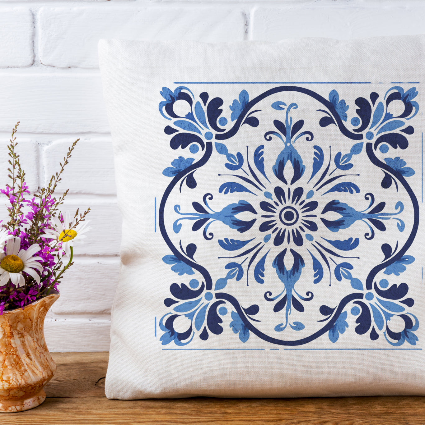 Traditional Portuguese Tile Inspired Pillow - Infuse Your Home with Cultural Elegance