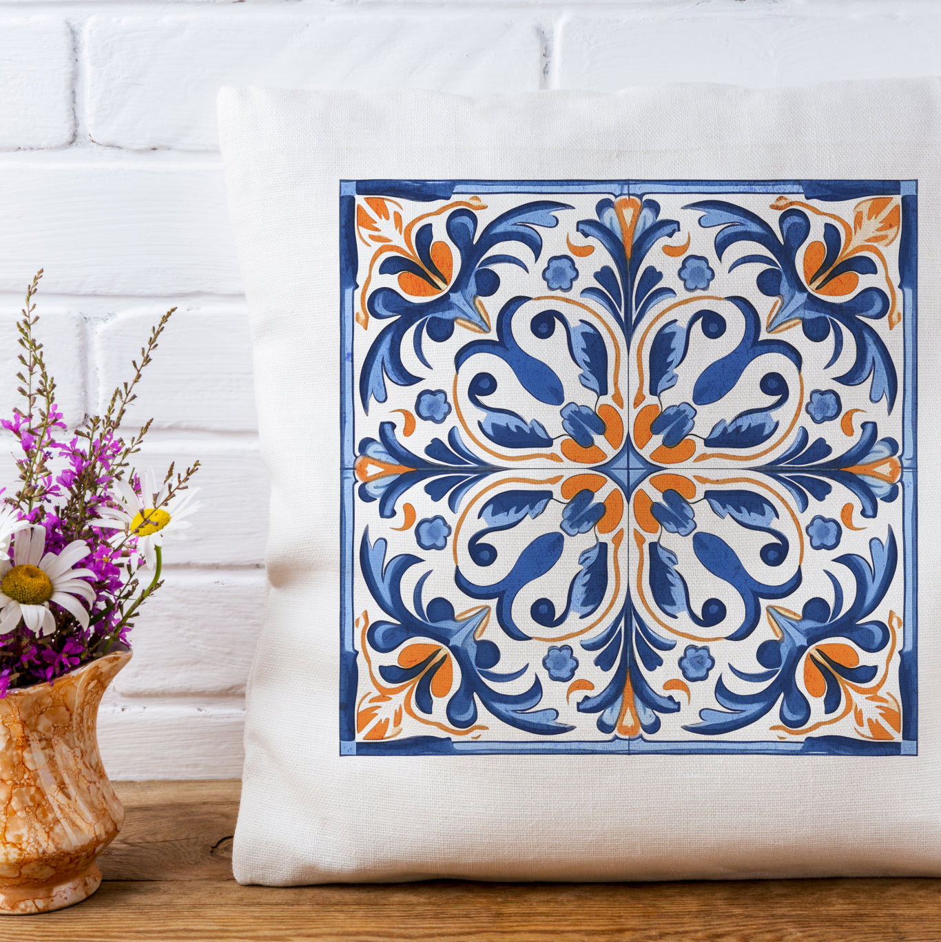 Traditional Portuguese Tile Inspired Pillow - Bring Portugal Home