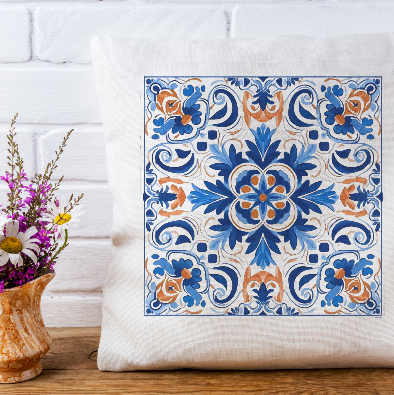 Authentic Tile Pattern Pillow - Portuguese Charm for Your Home