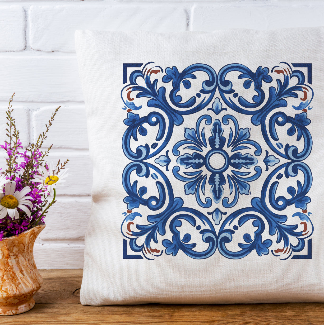 Classic Portuguese Tile Pattern Pillow - Infuse Elegance into Your Home