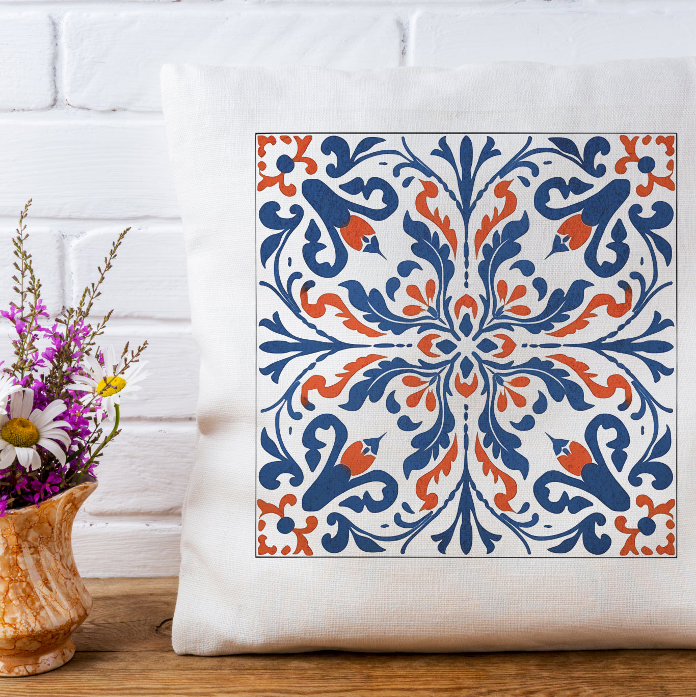 Classic Portuguese Tile Pattern Pillow - Infuse Elegance into Your Home