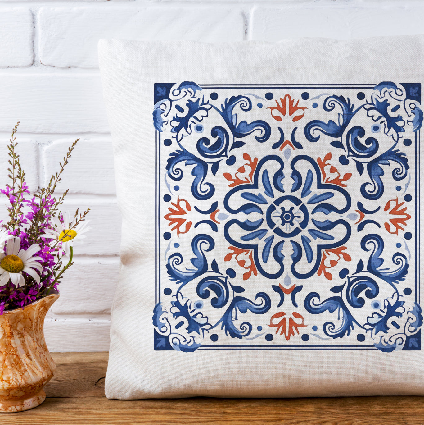 Elegant Tile Pattern Pillow - Portuguese Heritage for Your Home