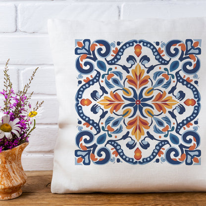 Elegant Tile Design Pillow - Portuguese Artistry for Your Home