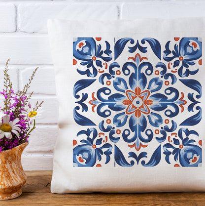 Elegant Tile Design Pillow - Portuguese Artistry for Your Home