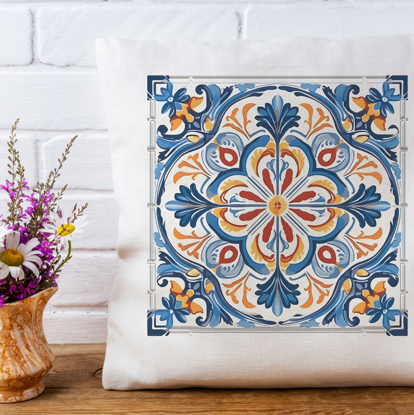 Elegant Tile Design Pillow - Portuguese Artistry for Your Home