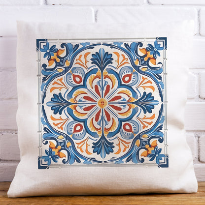 Elegant Tile Design Pillow - Portuguese Artistry for Your Home