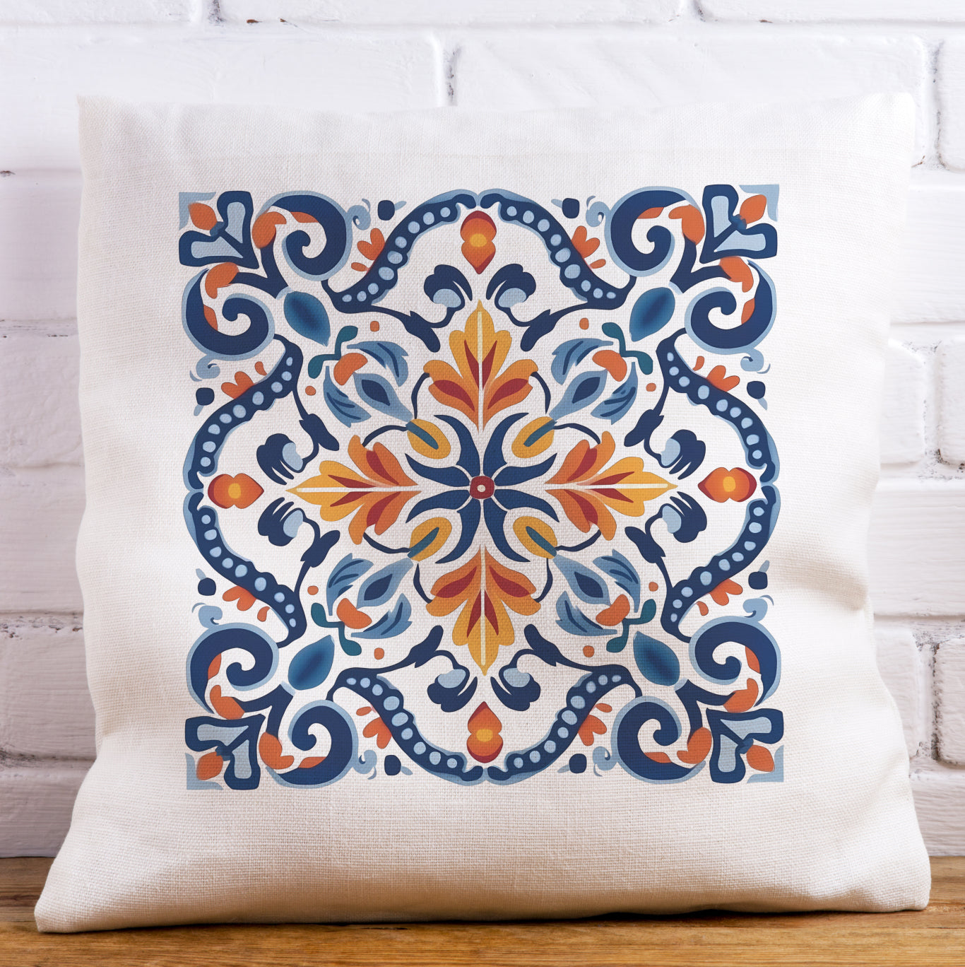 Elegant Tile Design Pillow - Portuguese Artistry for Your Home