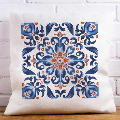 Elegant Tile Design Pillow - Portuguese Artistry for Your Home