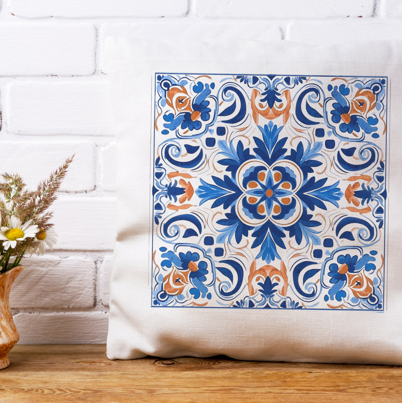 Authentic Tile Pattern Pillow - Portuguese Charm for Your Home