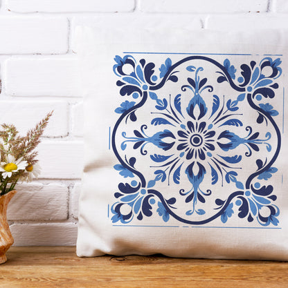 Traditional Portuguese Tile Inspired Pillow - Infuse Your Home with Cultural Elegance