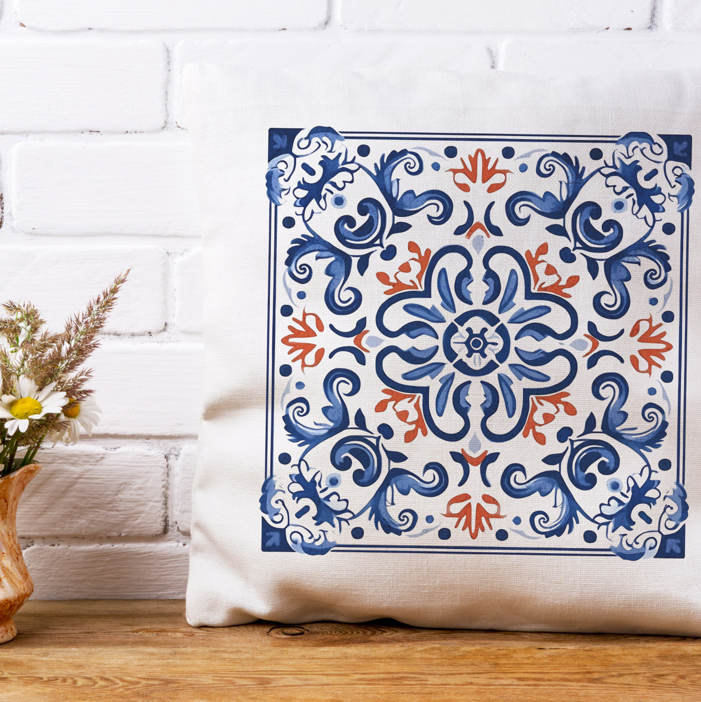 Elegant Tile Pattern Pillow - Portuguese Heritage for Your Home