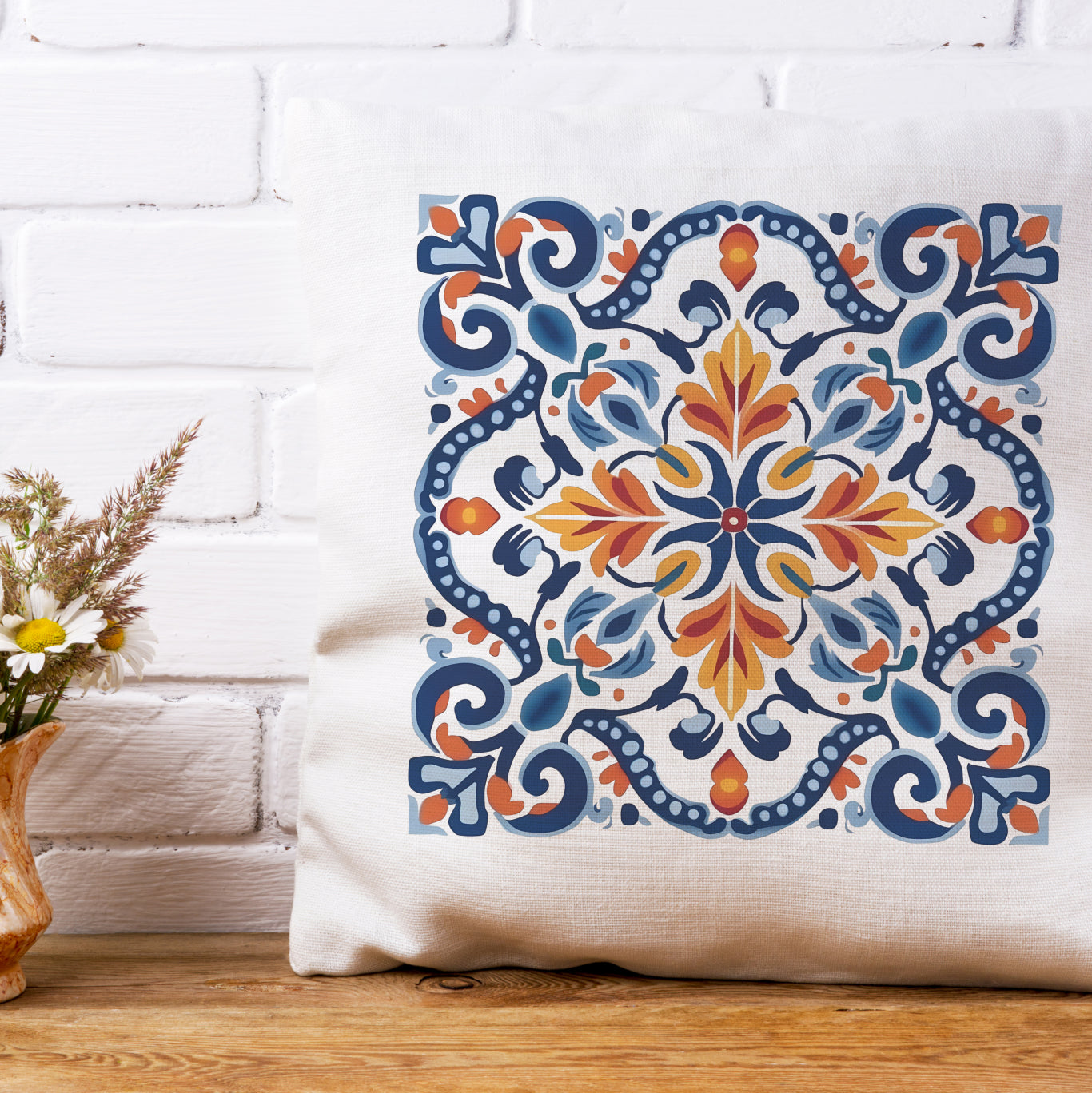 Elegant Tile Design Pillow - Portuguese Artistry for Your Home