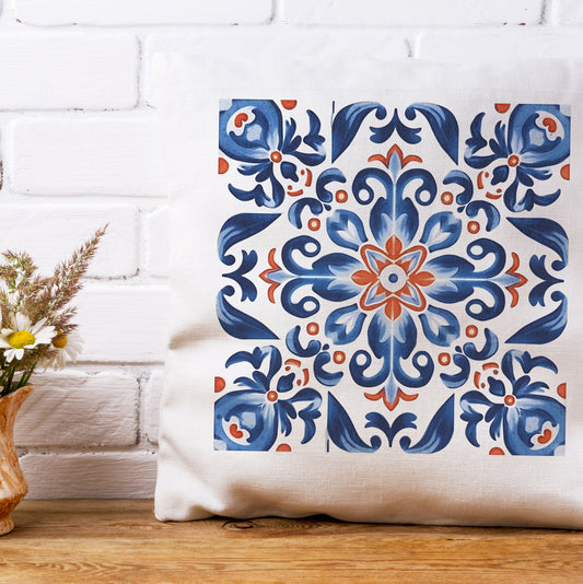 Elegant Tile Design Pillow - Portuguese Artistry for Your Home