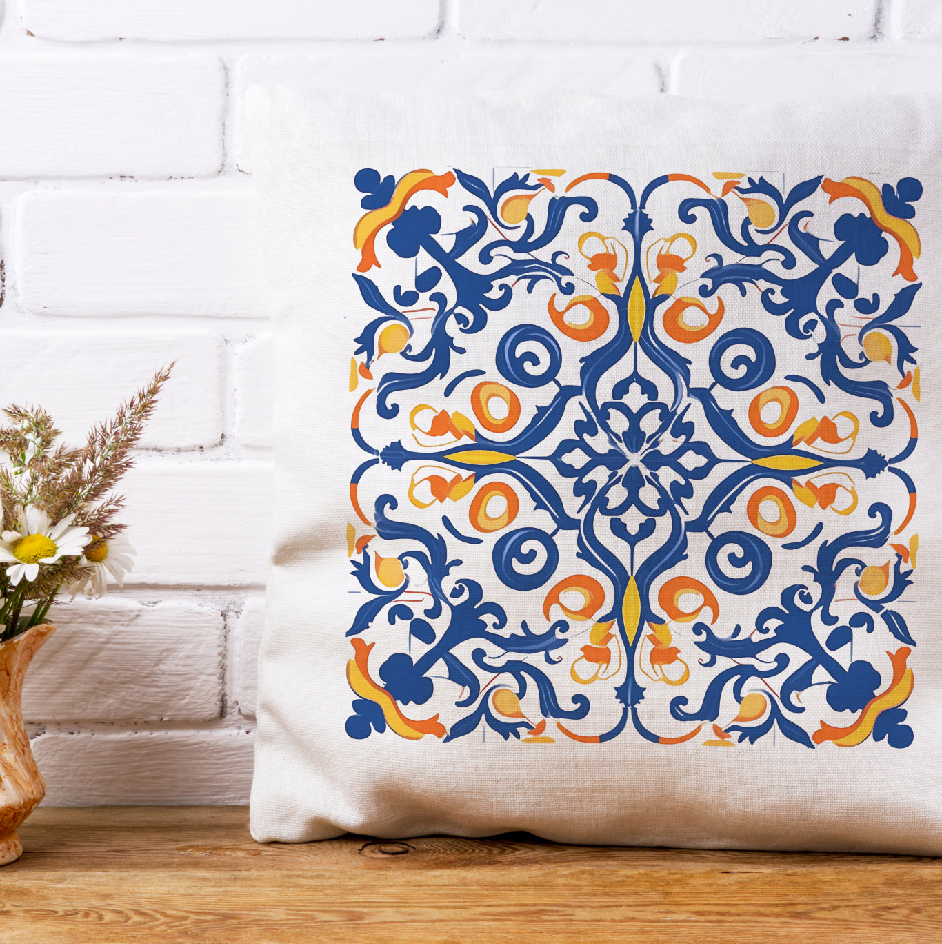 Authentic Tile Pattern Pillow - Bring Portugal's Charm to Your Home