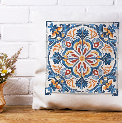 Elegant Tile Design Pillow - Portuguese Artistry for Your Home