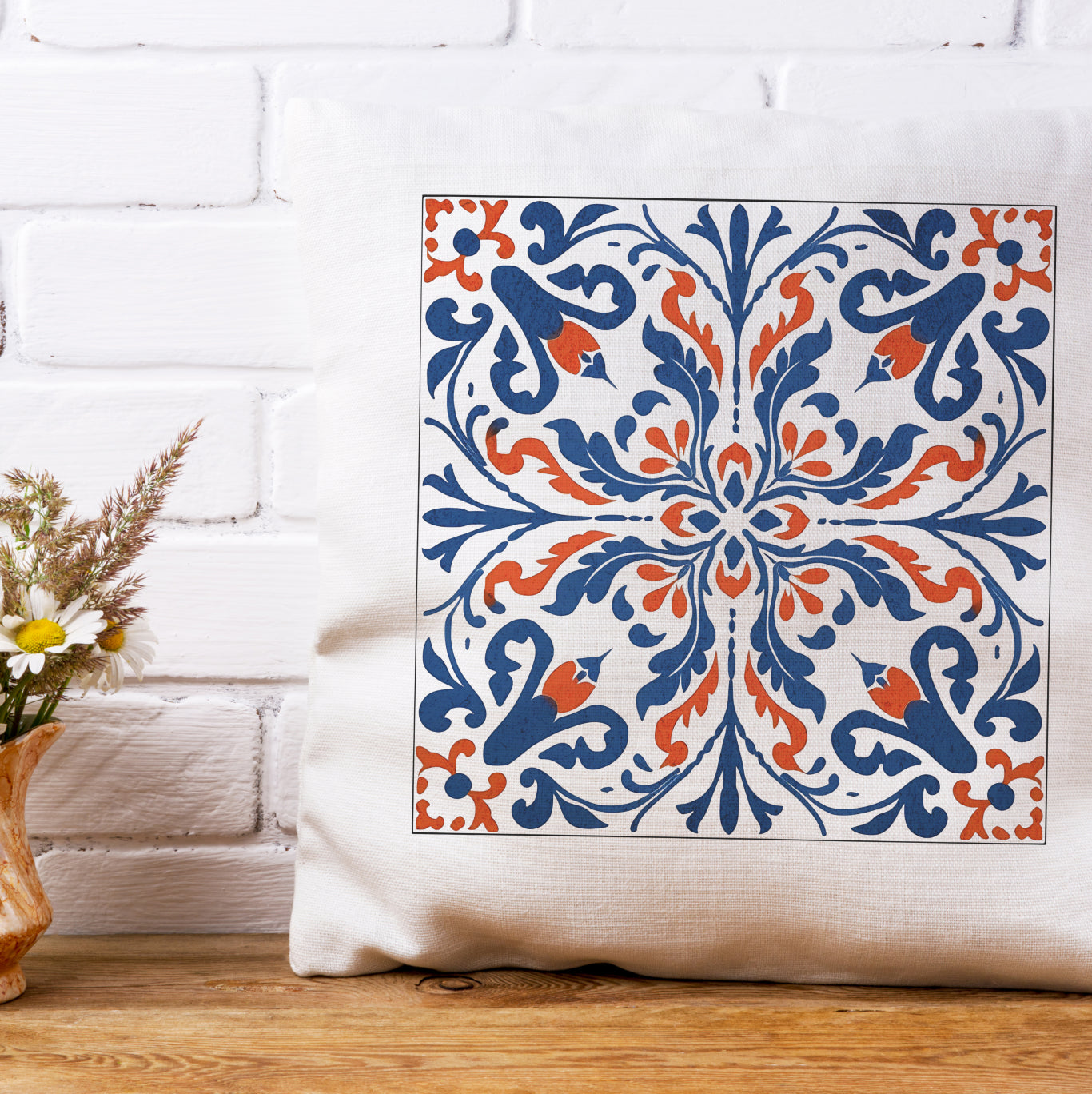 Classic Portuguese Tile Pattern Pillow - Infuse Elegance into Your Home