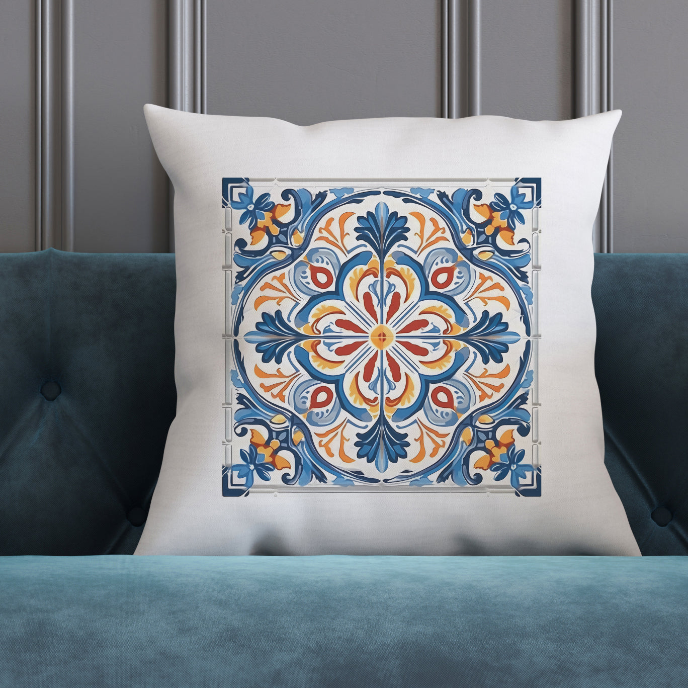 Elegant Tile Design Pillow - Portuguese Artistry for Your Home