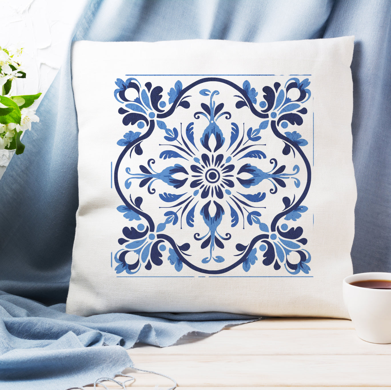 Traditional Portuguese Tile Inspired Pillow - Infuse Your Home with Cultural Elegance