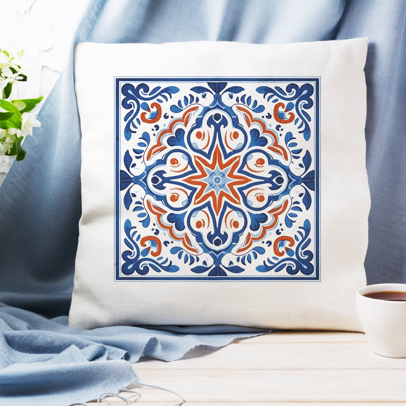 Classic Portuguese Tile Pattern Pillow - Infuse Elegance into Your Home