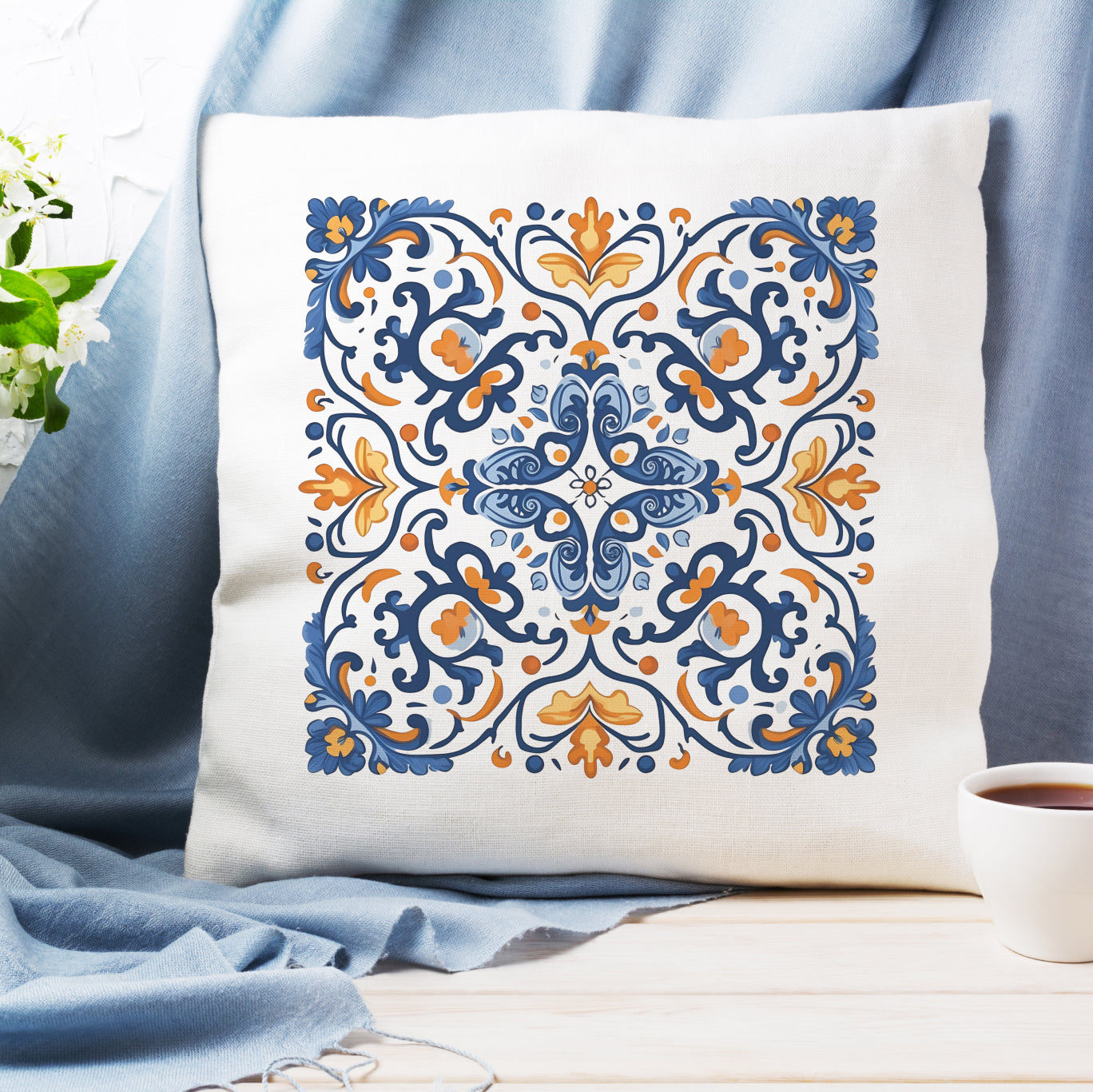 Traditional Portuguese Tile Inspired Pillow - Bring Portugal Home