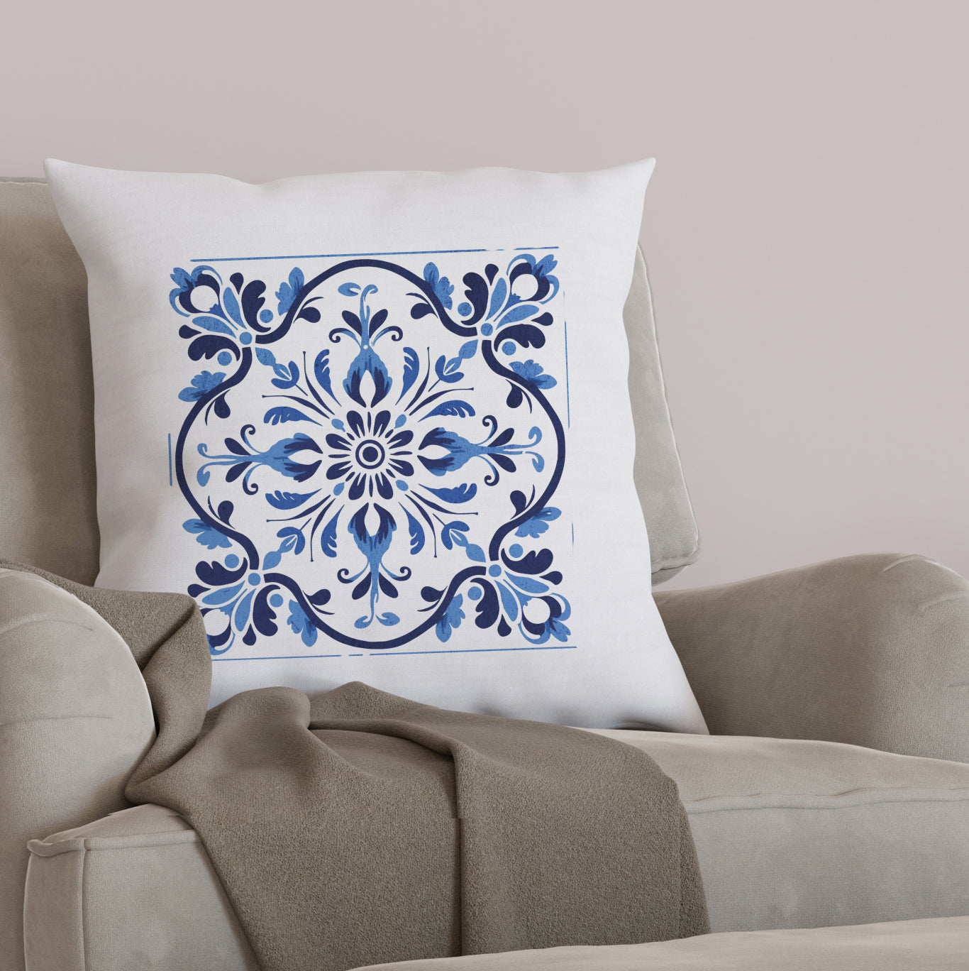 Traditional Portuguese Tile Inspired Pillow - Infuse Your Home with Cultural Elegance