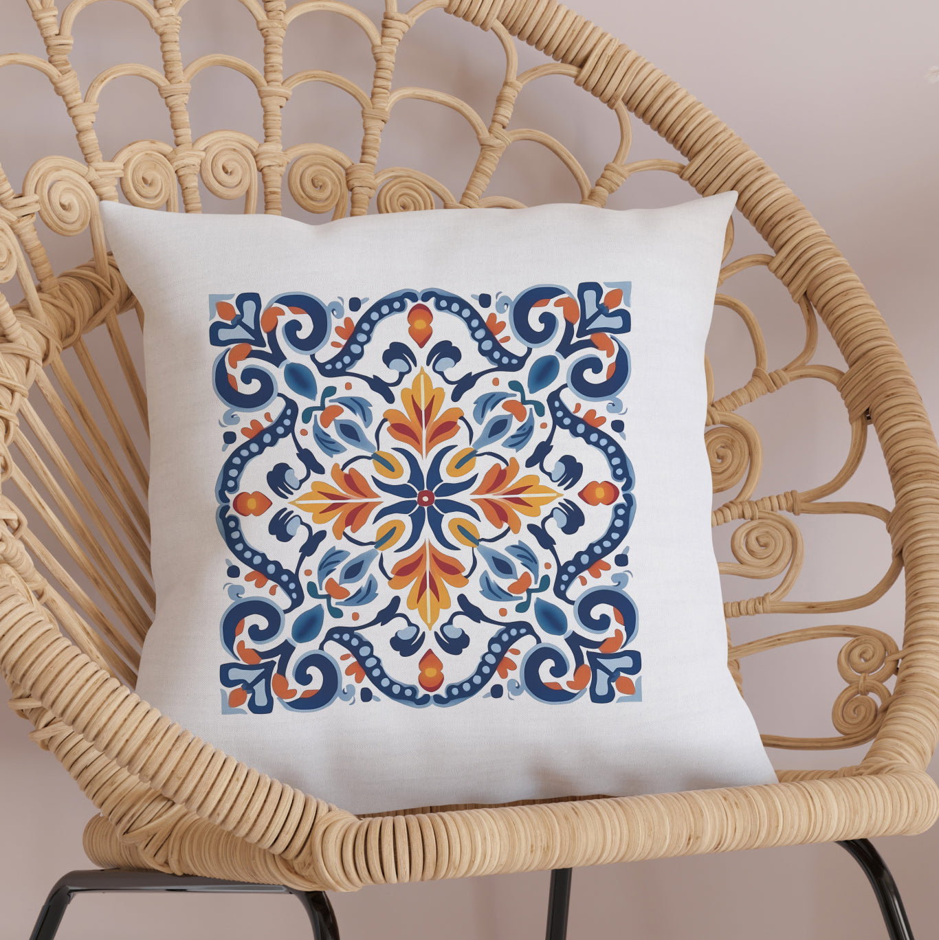 Elegant Tile Design Pillow - Portuguese Artistry for Your Home