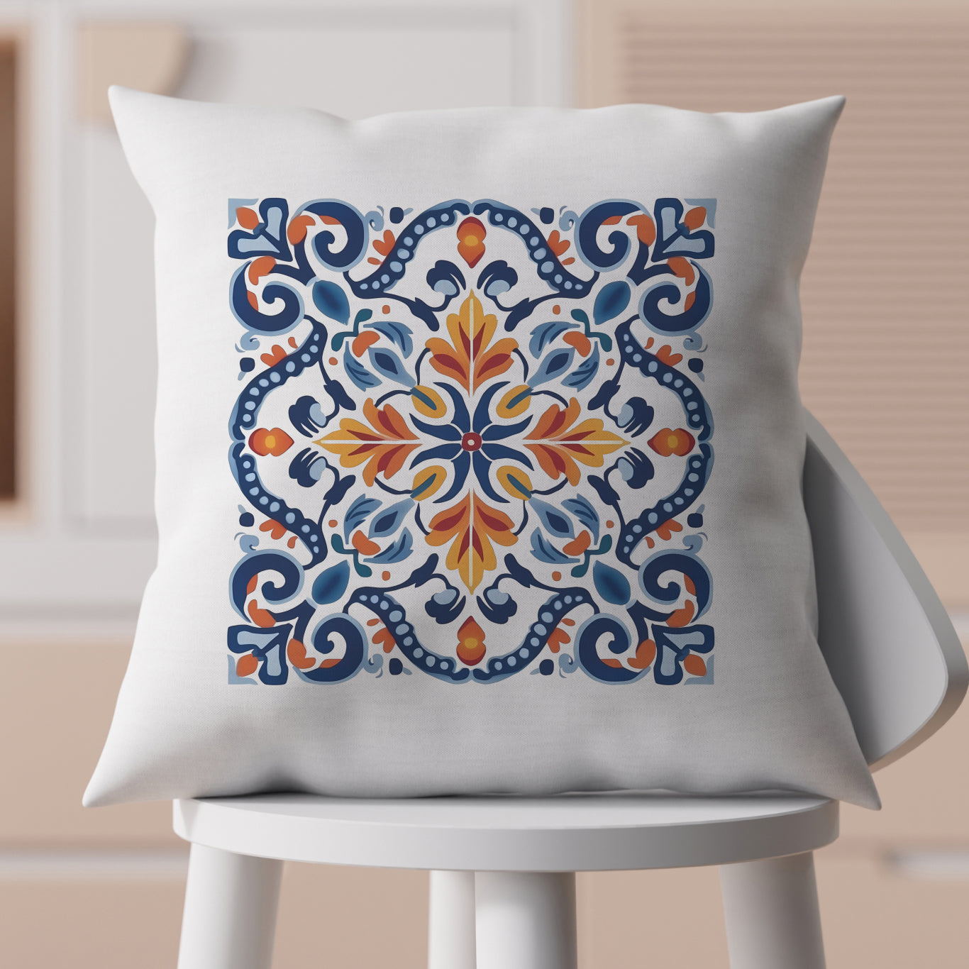 Elegant Tile Design Pillow - Portuguese Artistry for Your Home