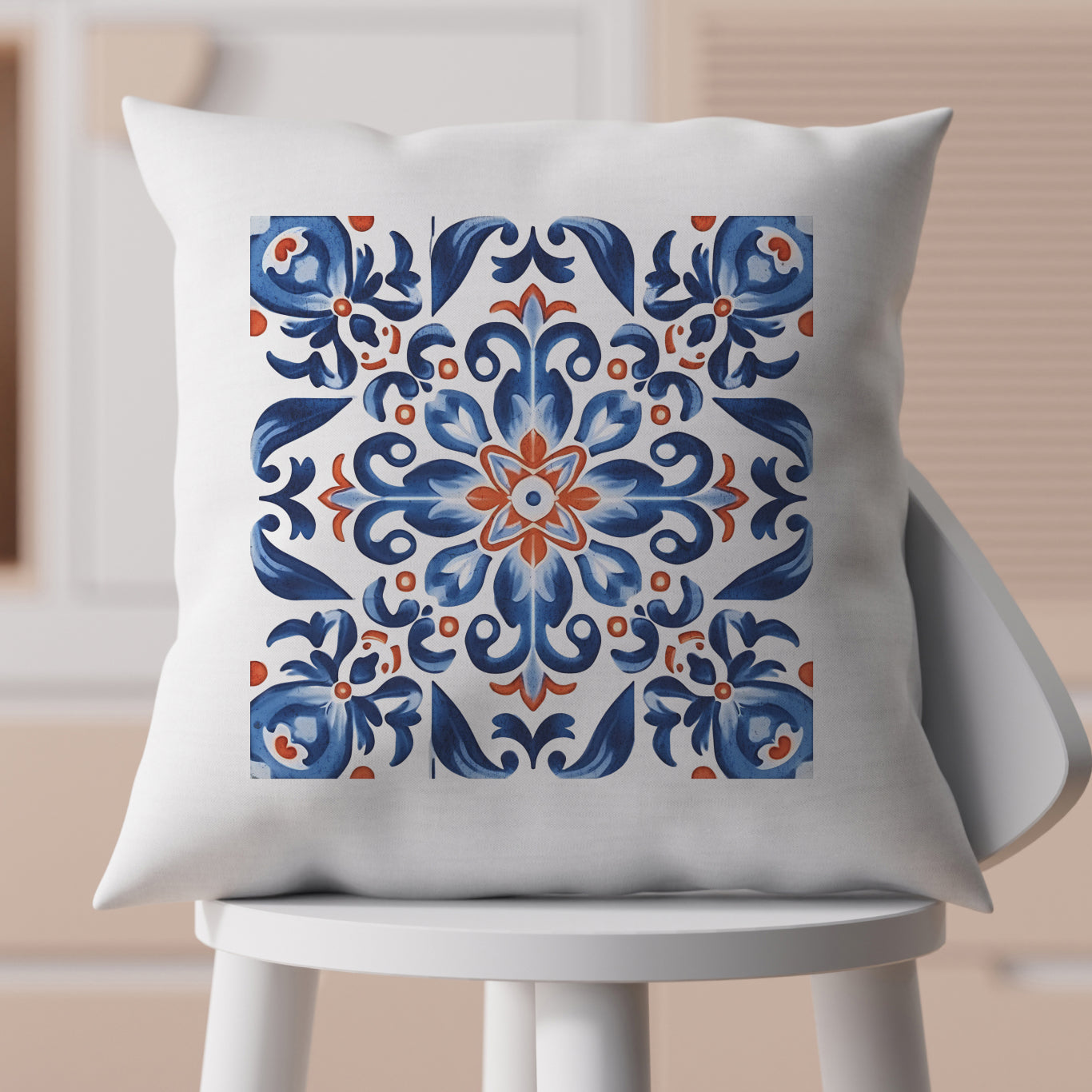 Elegant Tile Design Pillow - Portuguese Artistry for Your Home