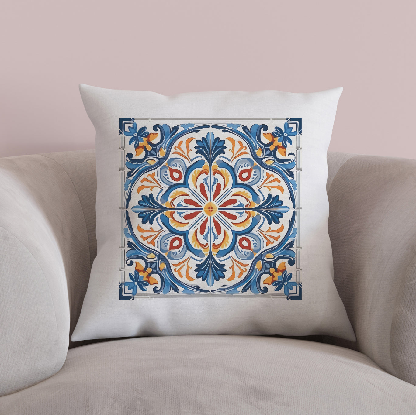 Elegant Tile Design Pillow - Portuguese Artistry for Your Home