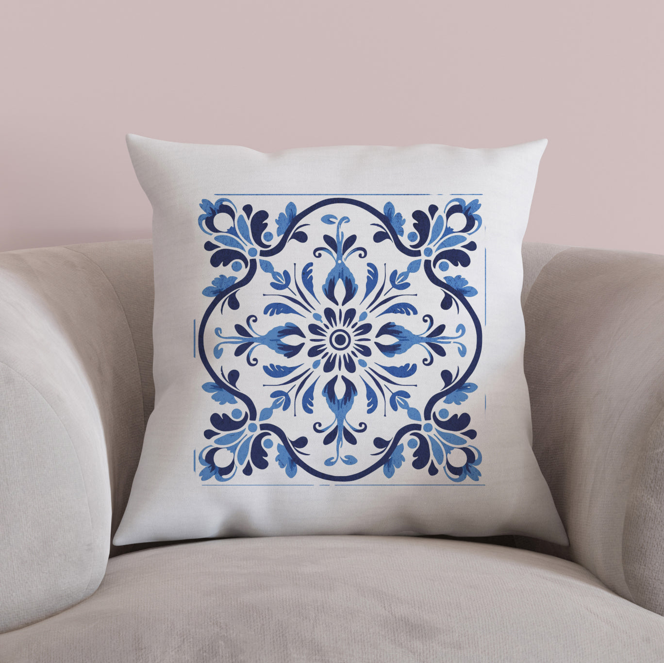 Traditional Portuguese Tile Inspired Pillow - Infuse Your Home with Cultural Elegance