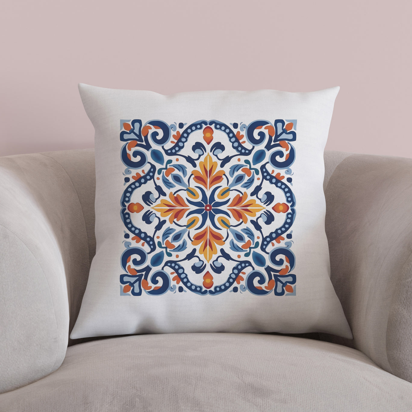 Elegant Tile Design Pillow - Portuguese Artistry for Your Home