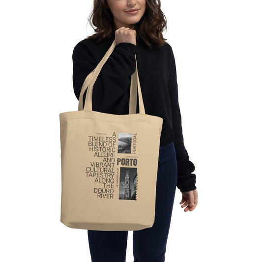 Porto Portugal Eco Tote Bag - Black & White Cityscape Design | Reusable Organic Cotton Bag