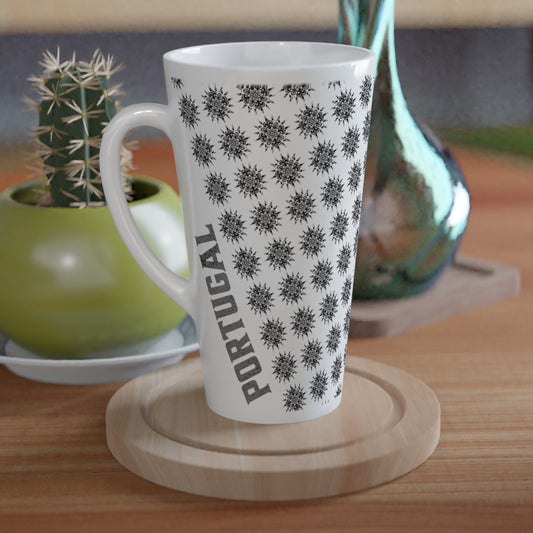 Contemporany Portuguese Tiles Design Mug - Sun Design- Gray - White Latte 17oz Ceramic Mug