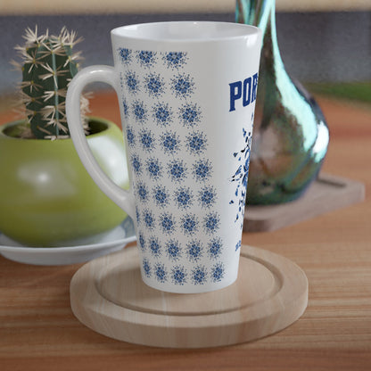 Contemporany Portuguese Tiles Design Mug - Sun Design- Blue  - White Latte 17oz Ceramic Mug